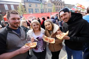 Eating Pizza at Bishop Auckland Food Festival